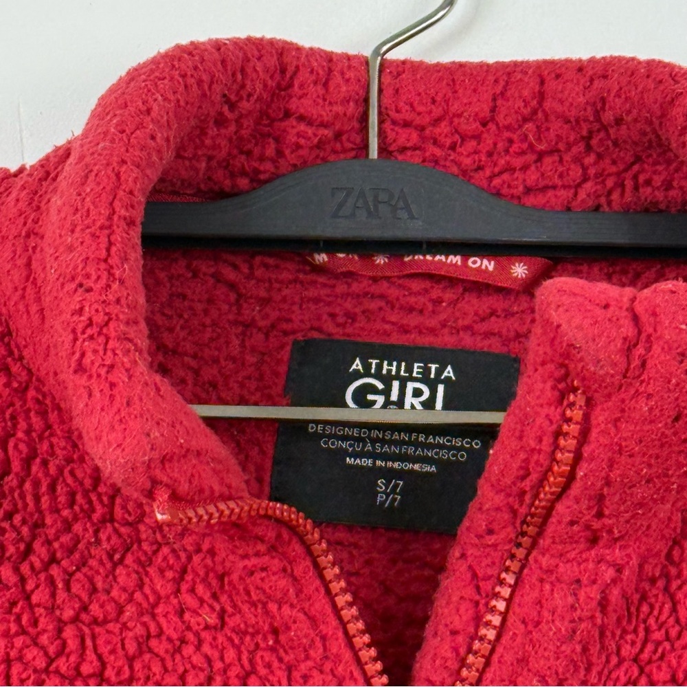 Athleta Girl So Toasty Tugga Sherpa Jacket Red Full Zip Size S/7 - Picture 10 of 11
